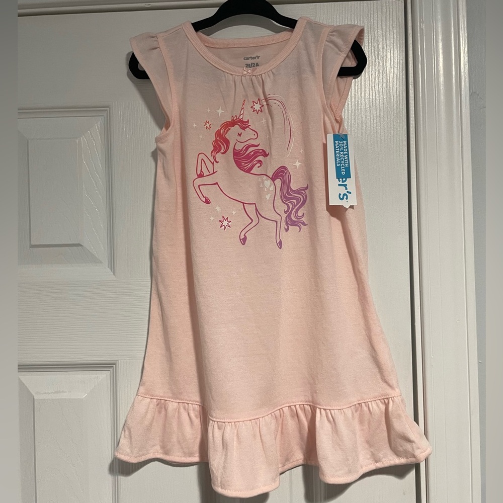 NWT Carter's Light Pink Unicorn Ruffle Hem Dress & Rainbow Ruffle Hem Dress